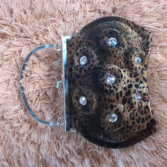 ANEMONE* lady octopus velvet leopard molded bag w silvertone hardware snap top - Picture 3 of 15